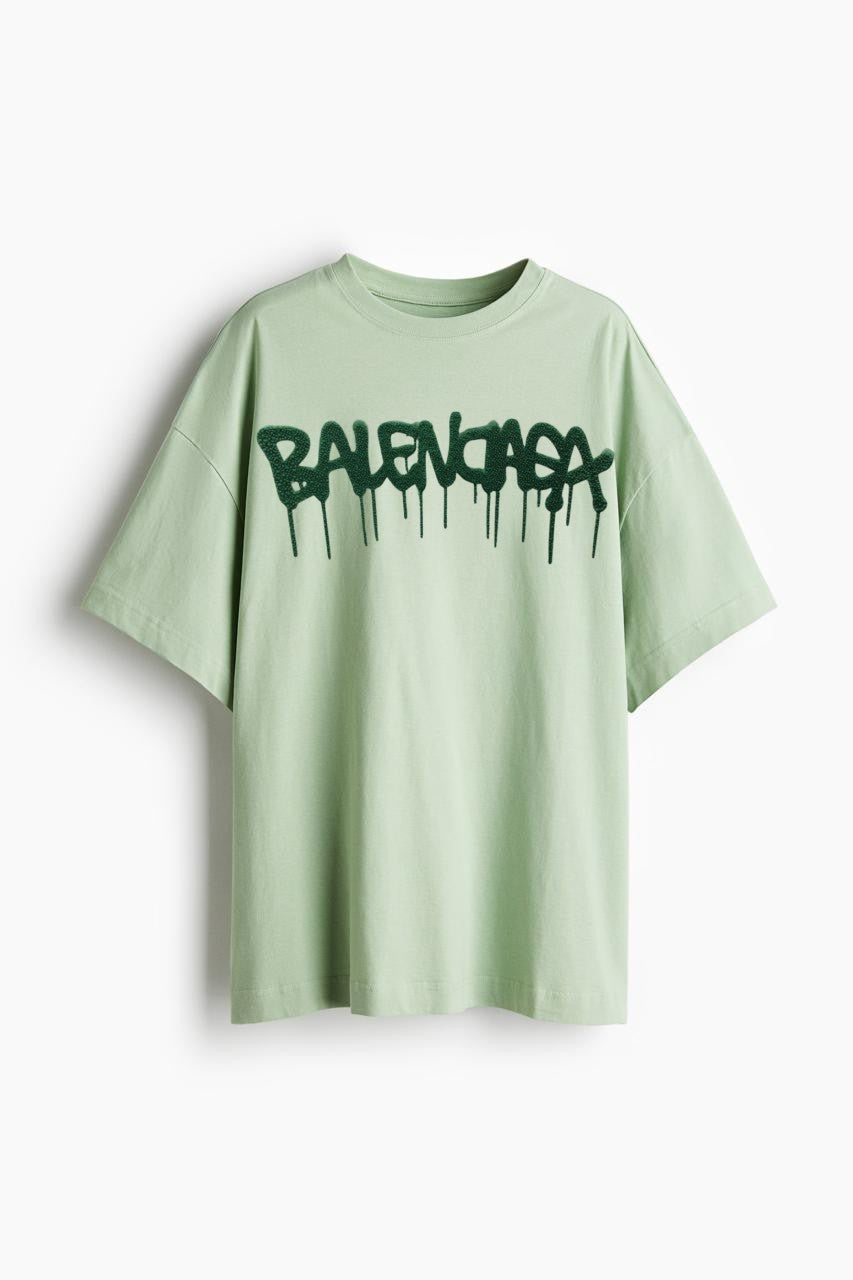 "Balenciaga Drip Logo Tee - Pastel Green"