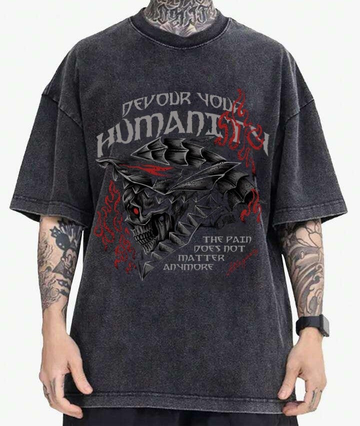 "Devour Your Humanity" Dark Gothic Oversized T-Shirt
