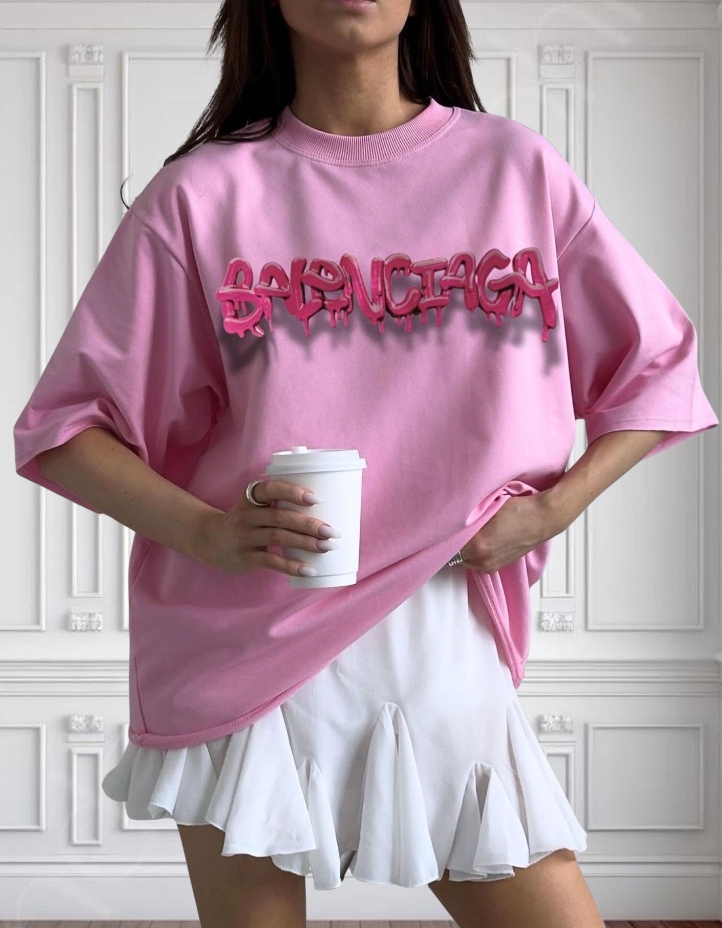 "Drip Graffiti Oversized Tee - Pink"