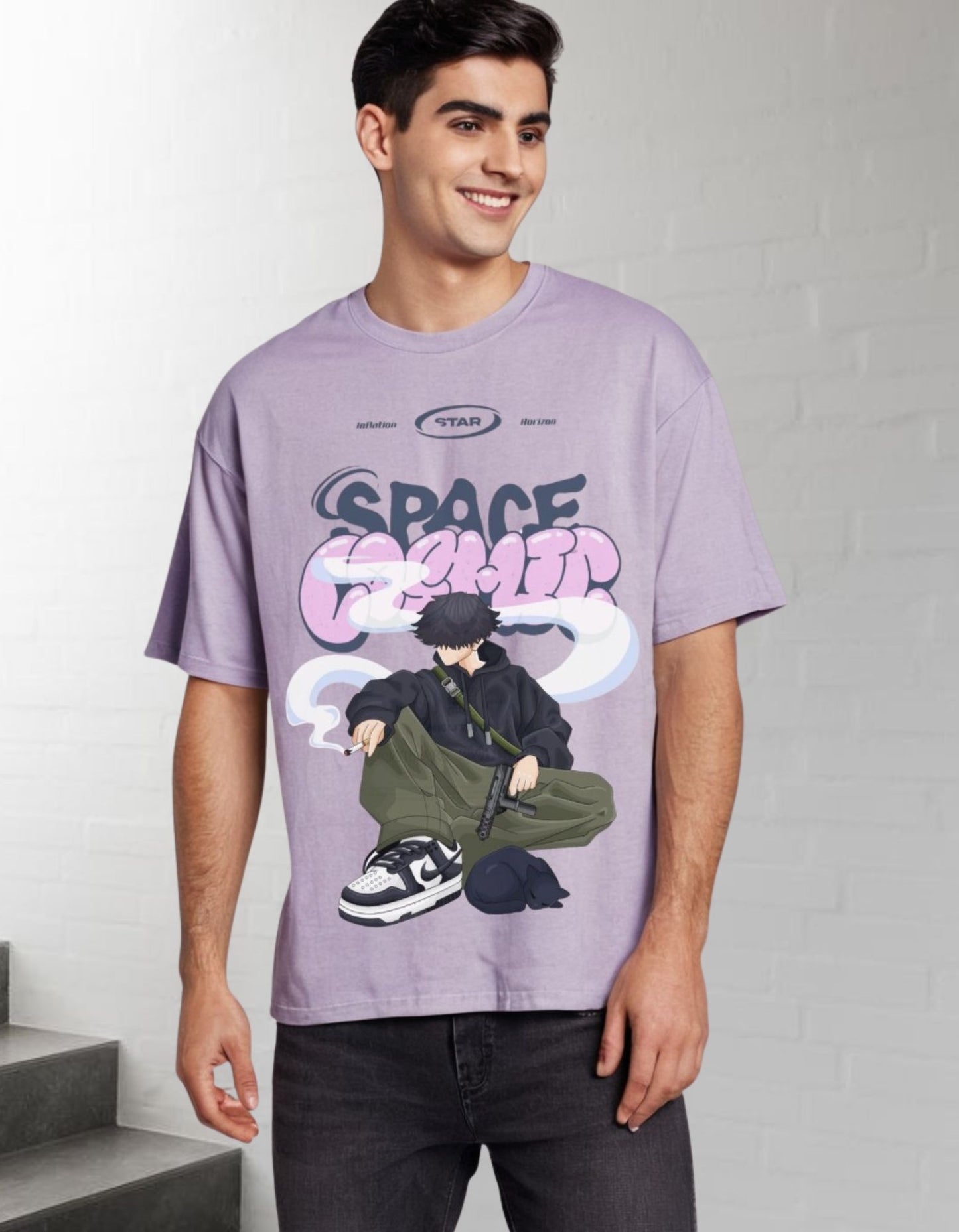 "Space Graffiti Anime Unisex Tee - Lavender"