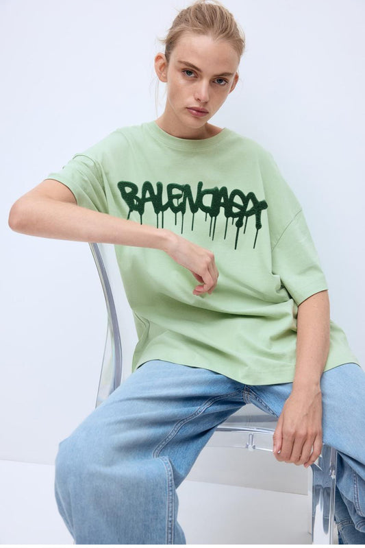 "Balenciaga Drip Logo Tee - Pastel Green"