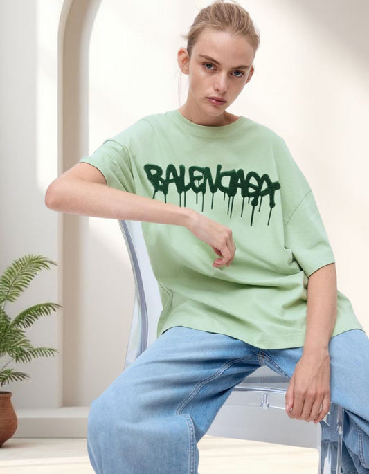 "Balenciaga Drip Logo Tee - Pastel Green"