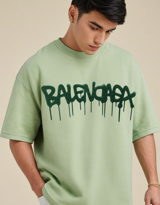 "Balenciaga Drip Logo Tee - Pastel Green"