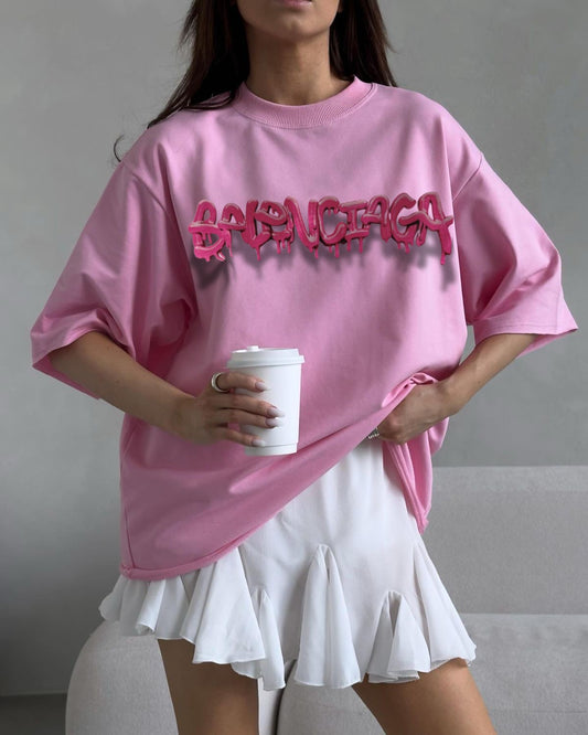 "Drip Graffiti Oversized Tee - Pink"