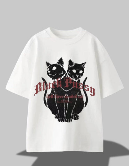 "Black Pussy: Hellfire Doublecat Tee" – Twice the Trouble, Zero Apologies