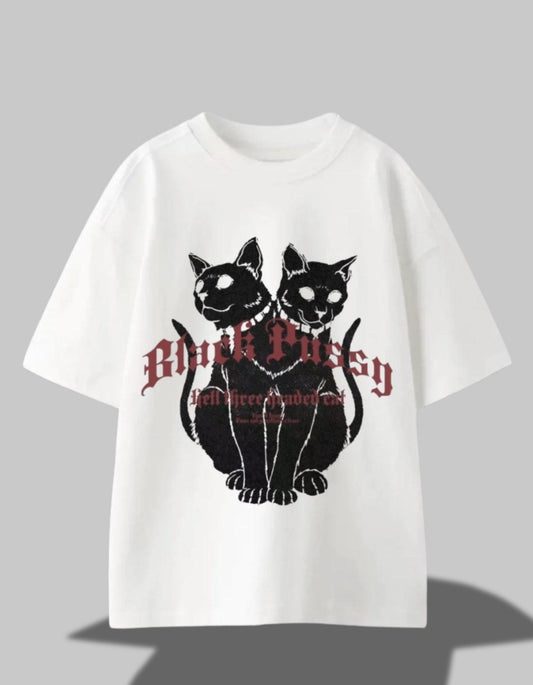 "Black Pussy: Hellfire Doublecat Tee" – Twice the Trouble, Zero Apologies