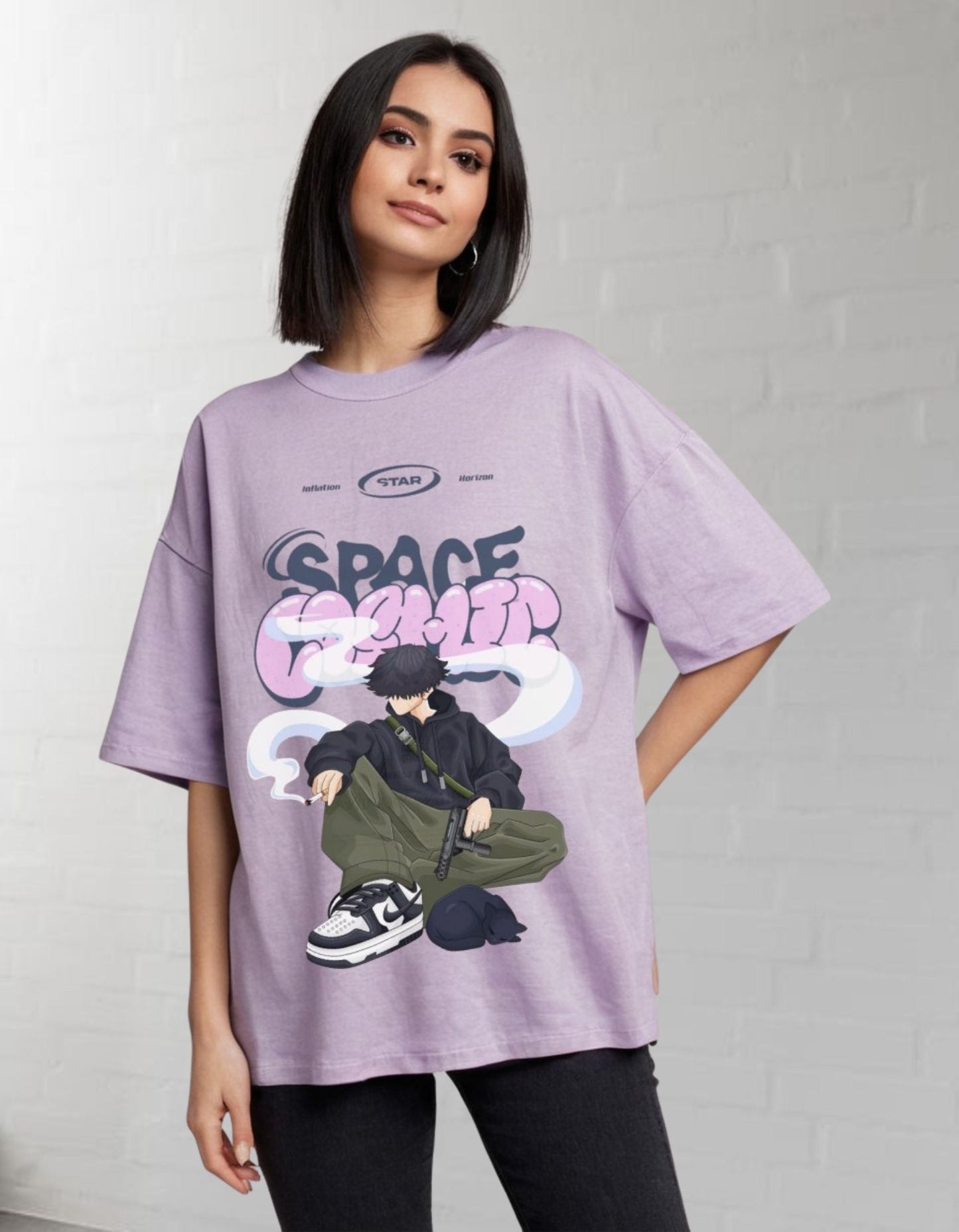 "Space Graffiti Anime Unisex Tee - Lavender"