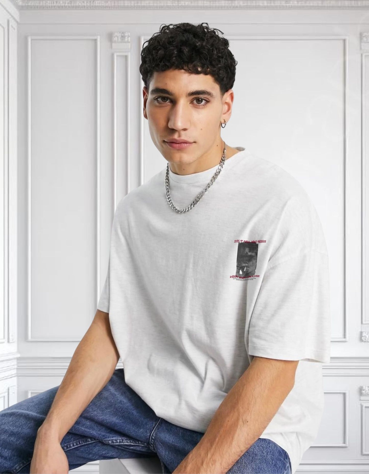 "Visionless in White" Oversized Tee